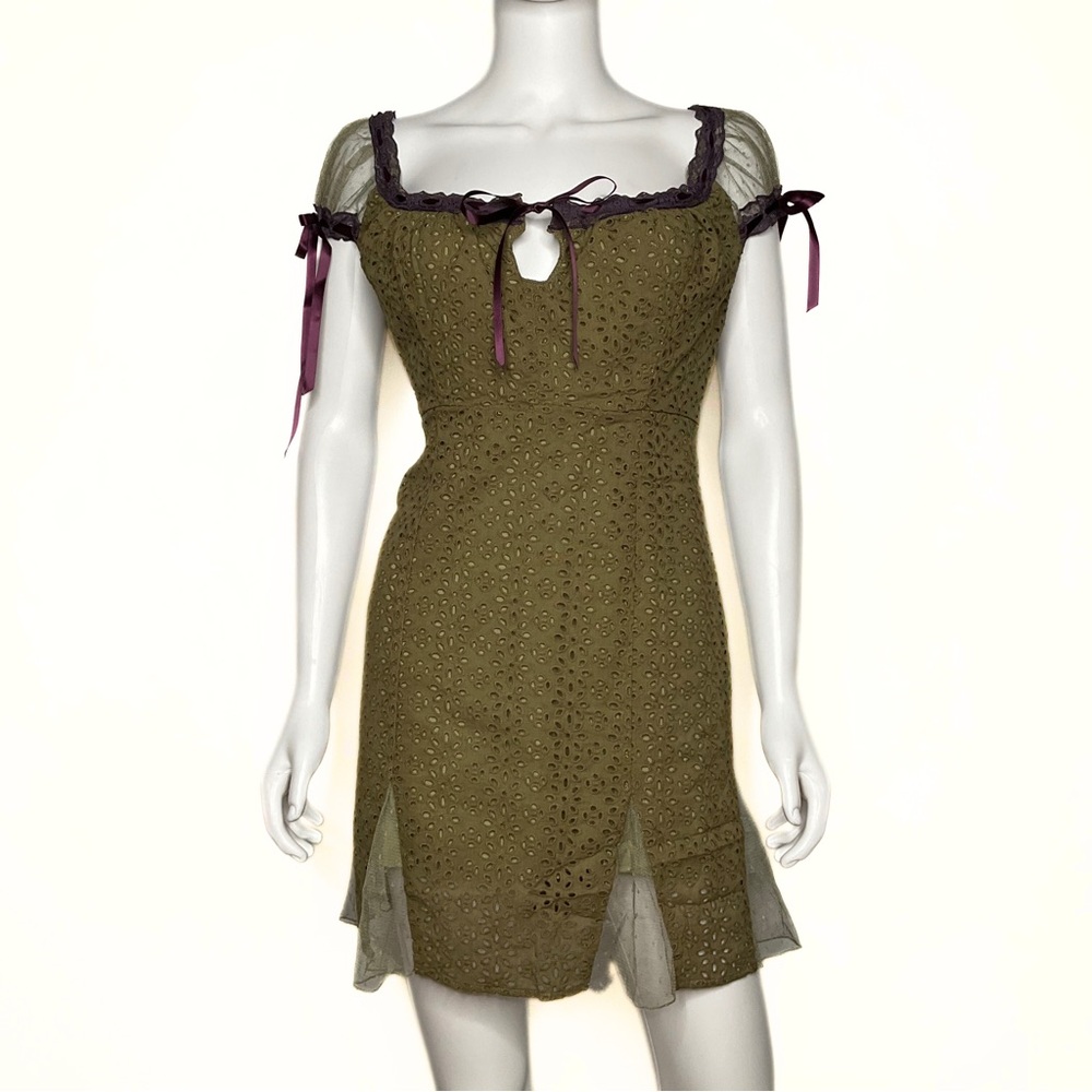 Delia’s Summer Dreams Mini Eyelet Dress Womens SZ M Forever Forest Green Fairy - Picture 1 of 7